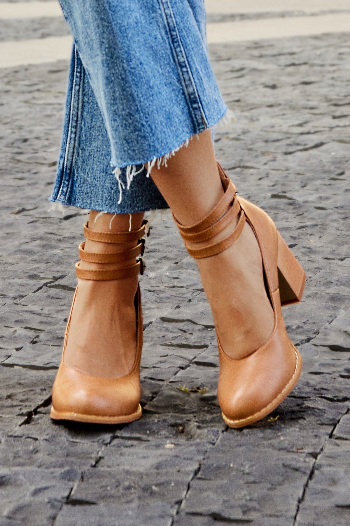 Women's Triple Buckle-Detail Block-Heel Booties – view 1