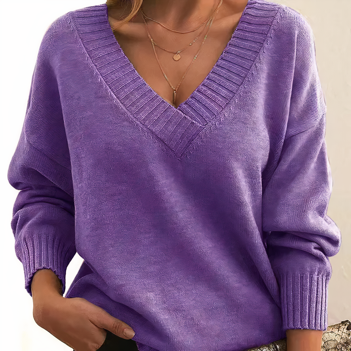 Women's Plush Knit V-Neckline Balloon-Sleeve Pullover – view 10
