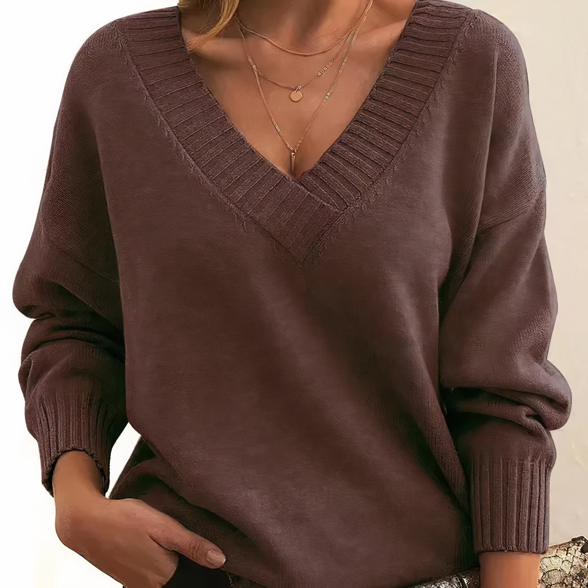 Women's Plush Knit V-Neckline Balloon-Sleeve Pullover – view 9