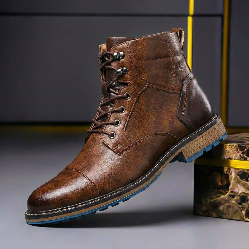 Men's Leather Cap-Toe Boots for Work – Brown