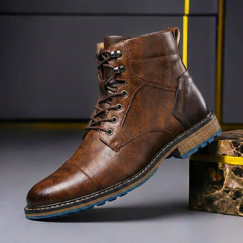 Men's Leather Cap-Toe Boots for Work – Brown