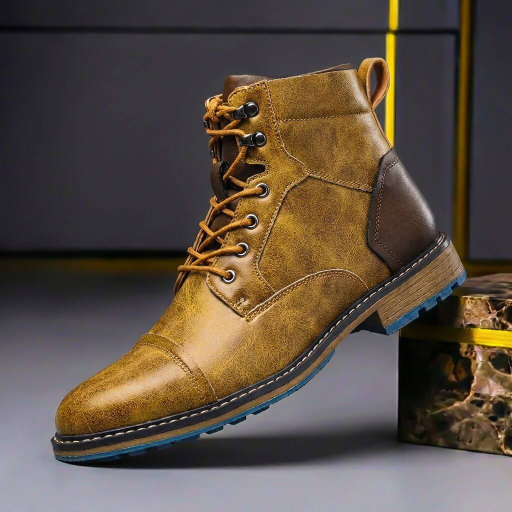 Men's Leather Cap-Toe Boots for Work – Khaki