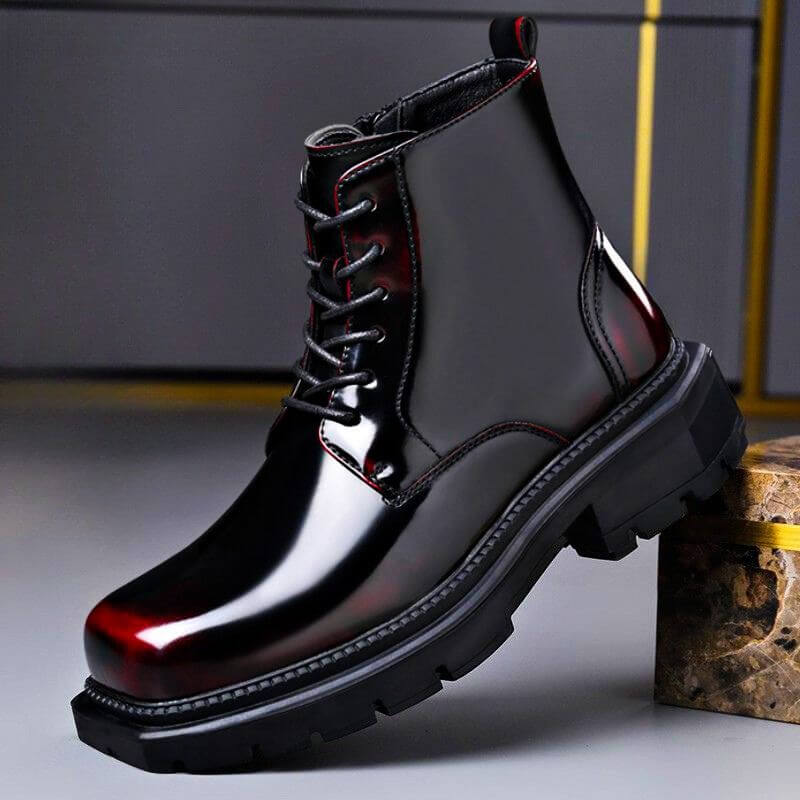 Men's Leather Laced Derby Boots – Black/Red