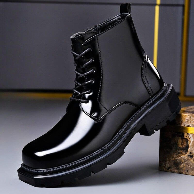 Men's Leather Laced Derby Boots – Black