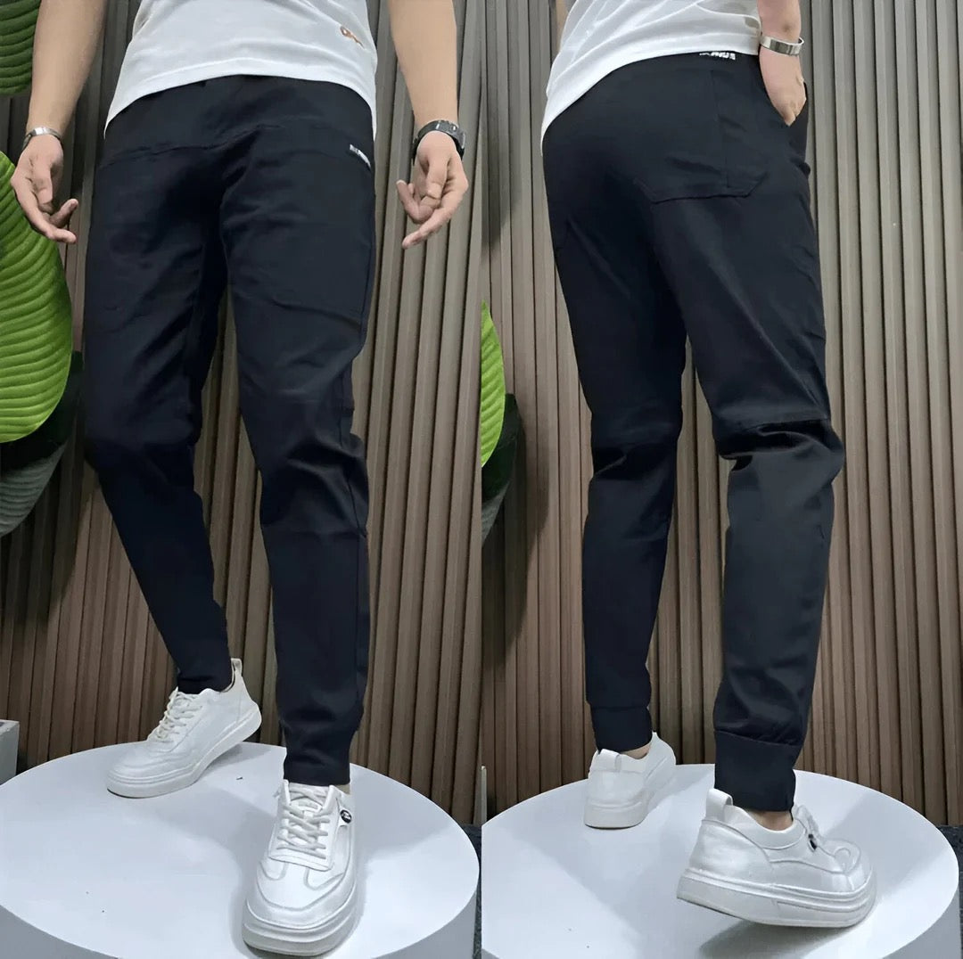 Men's Narrow-Cut Slim-Tapered Cargo Joggers – Black