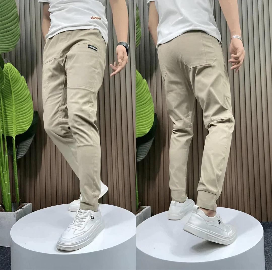 Men's Narrow-Cut Slim-Tapered Cargo Joggers – Beige
