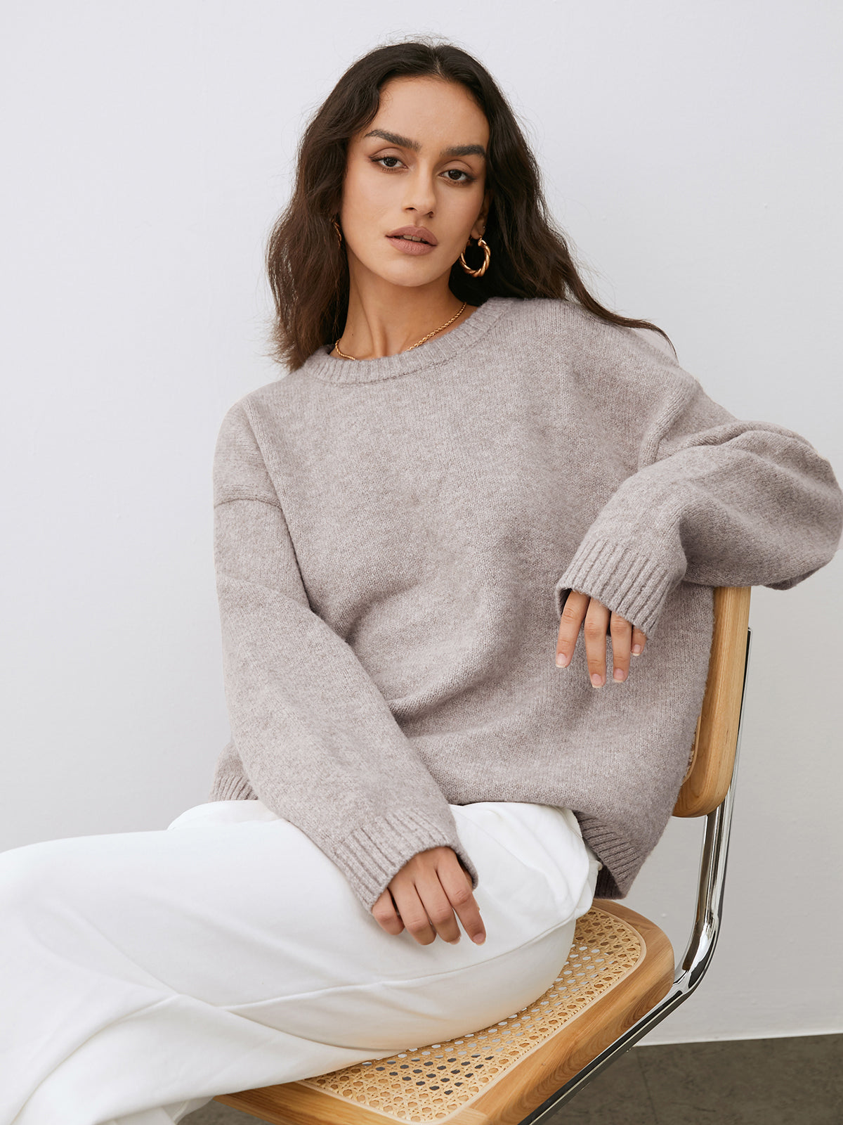 Women's Light-Weight Relaxed-Fit Knit Pullover – Taupe