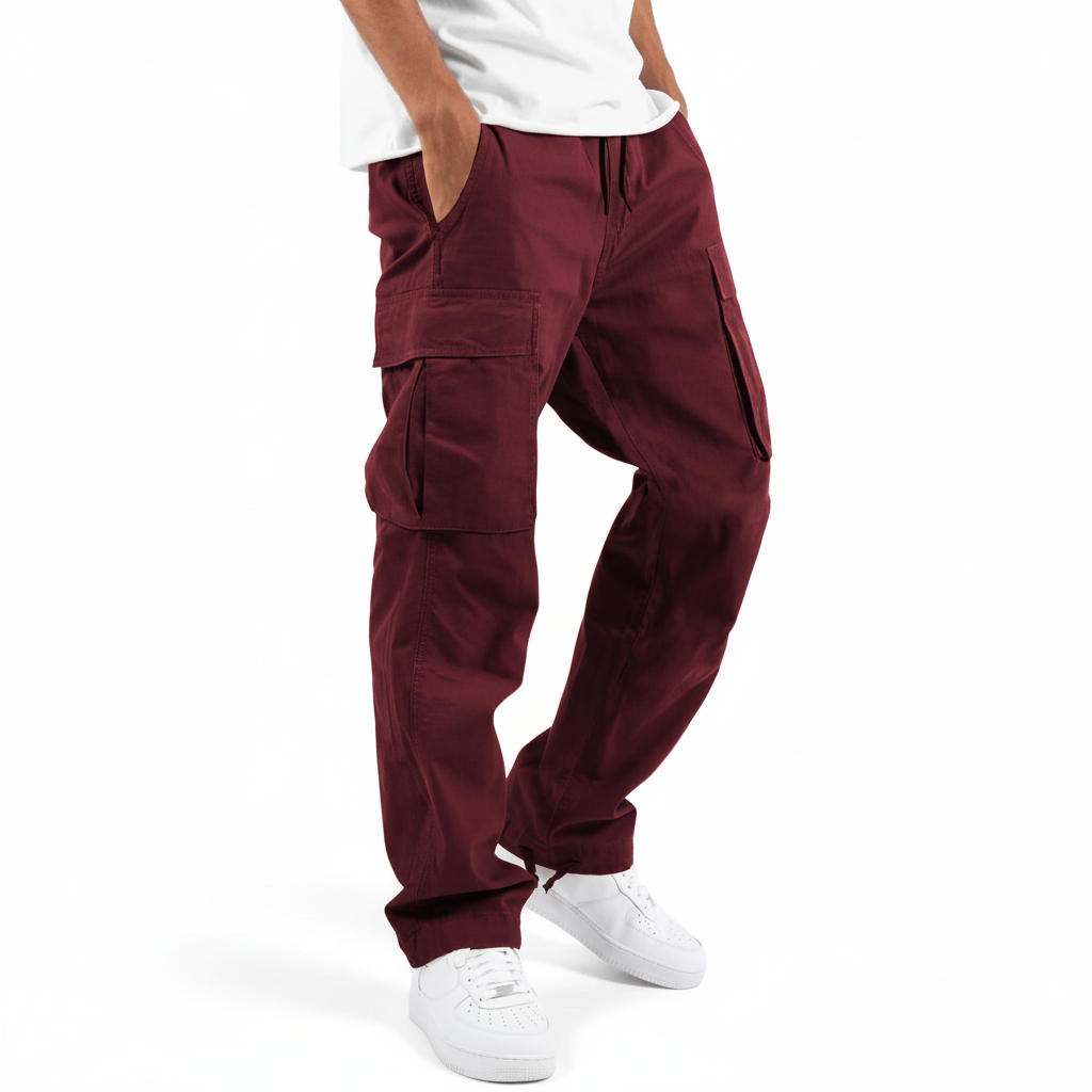 Men's Cotton Cargo Joggers for Walking – Wine Red
