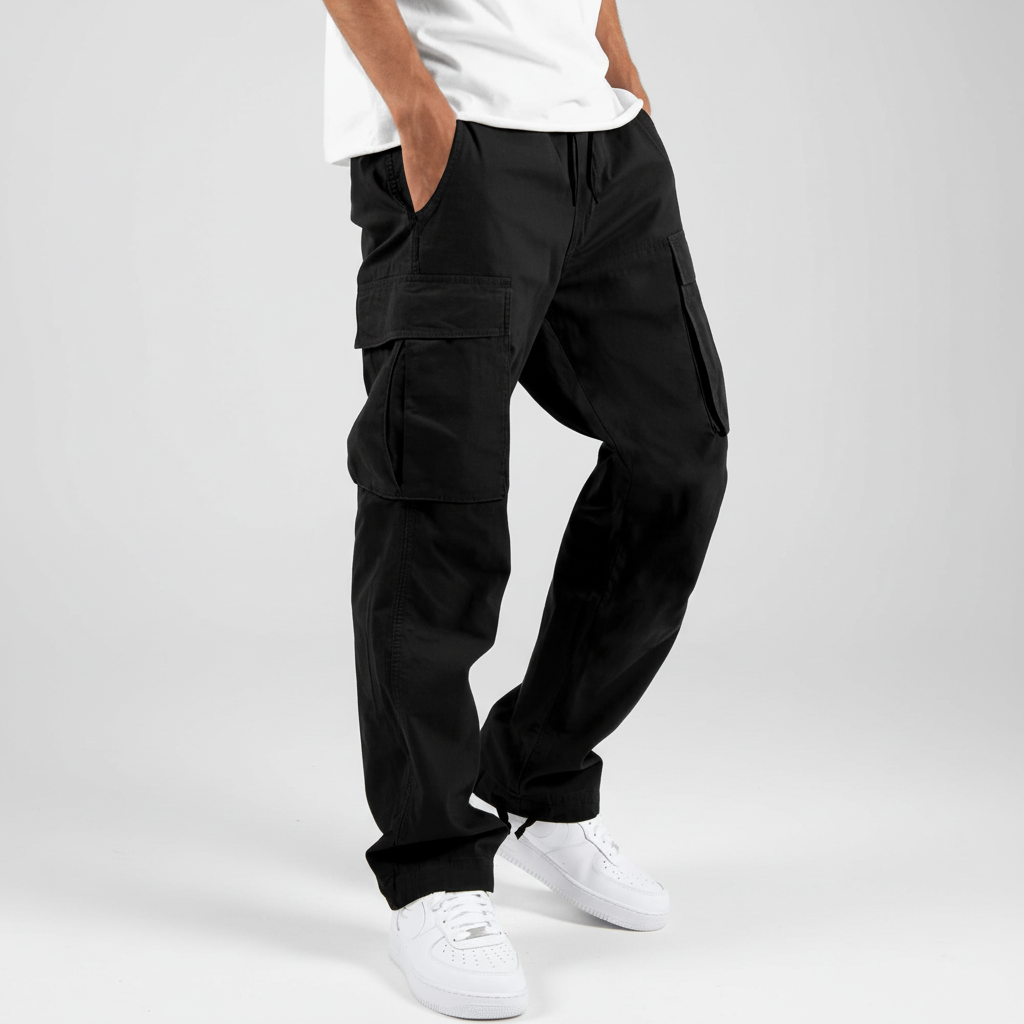 Men's Cotton Cargo Joggers for Walking – Black