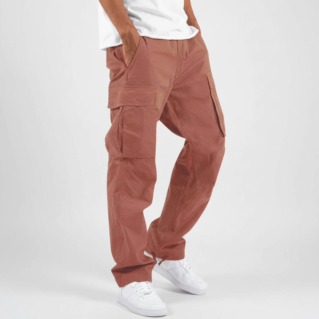 Men's Oversized Cotton Cargo Trousers – Orange