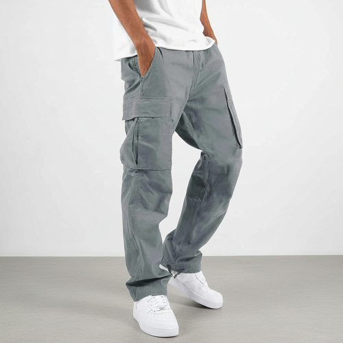Men's Oversized Cotton Cargo Trousers – Gray