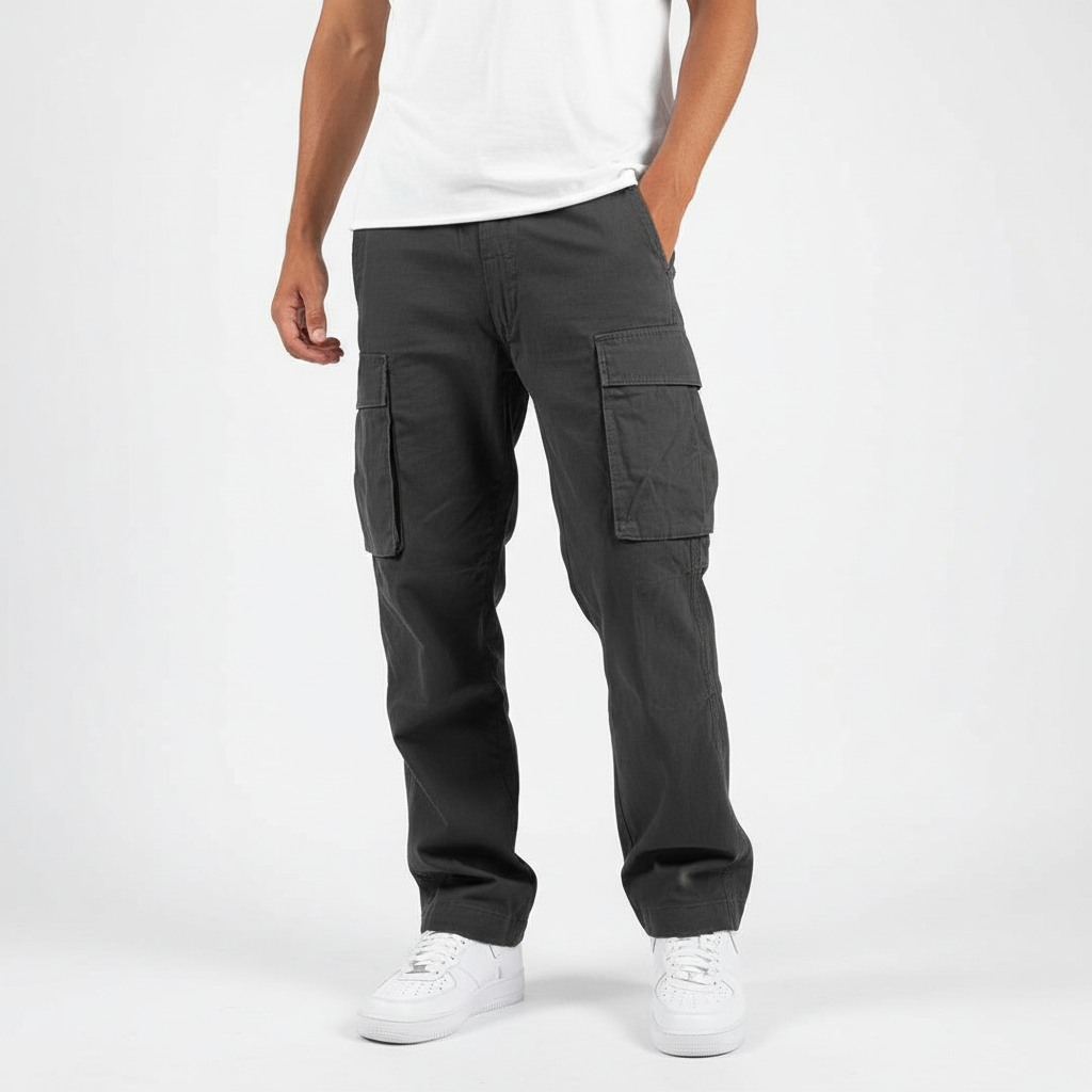 Men's Oversized Cotton Cargo Trousers – Black