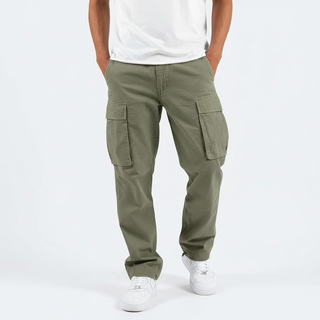 Men's Oversized Cotton Cargo Trousers – Olive Green