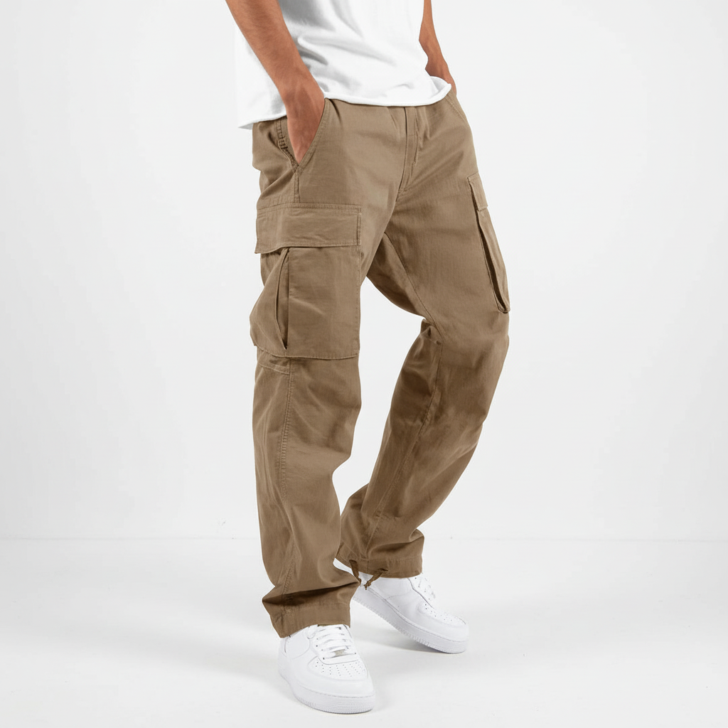 Men's Oversized Cotton Cargo Trousers – Khaki