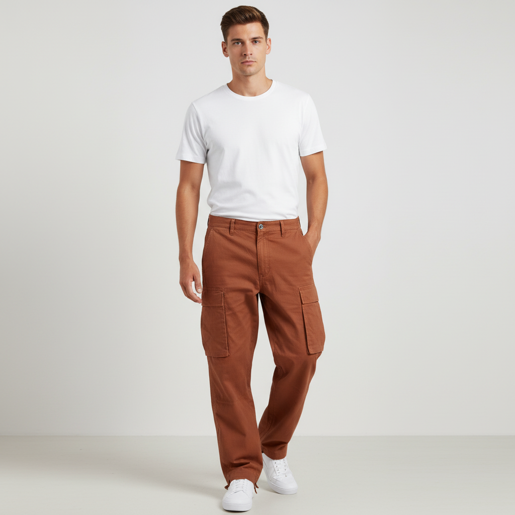 Men's Oversized Cotton Cargo Trousers – Brown
