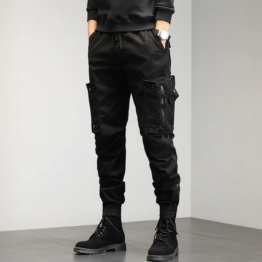 Men's Slim-Cut Cargo Pants – Black