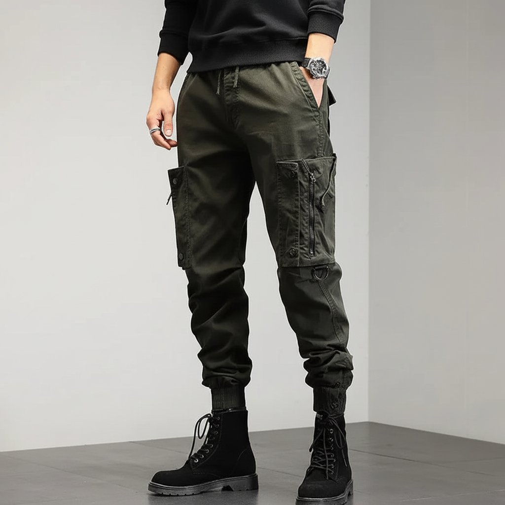 Men's Slim-Cut Cargo Pants – Olive Green