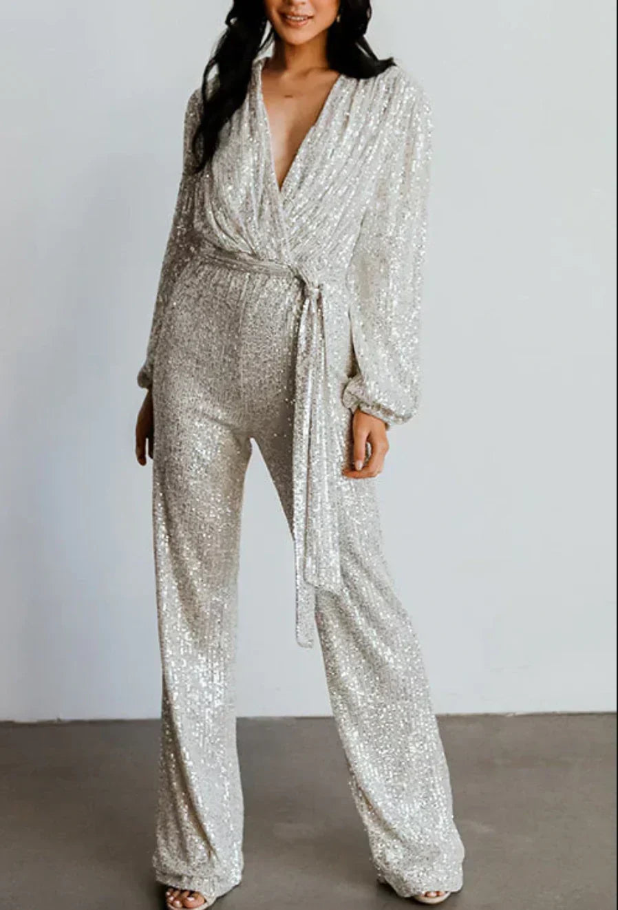 Women's Sequined Jumpsuit – Silver