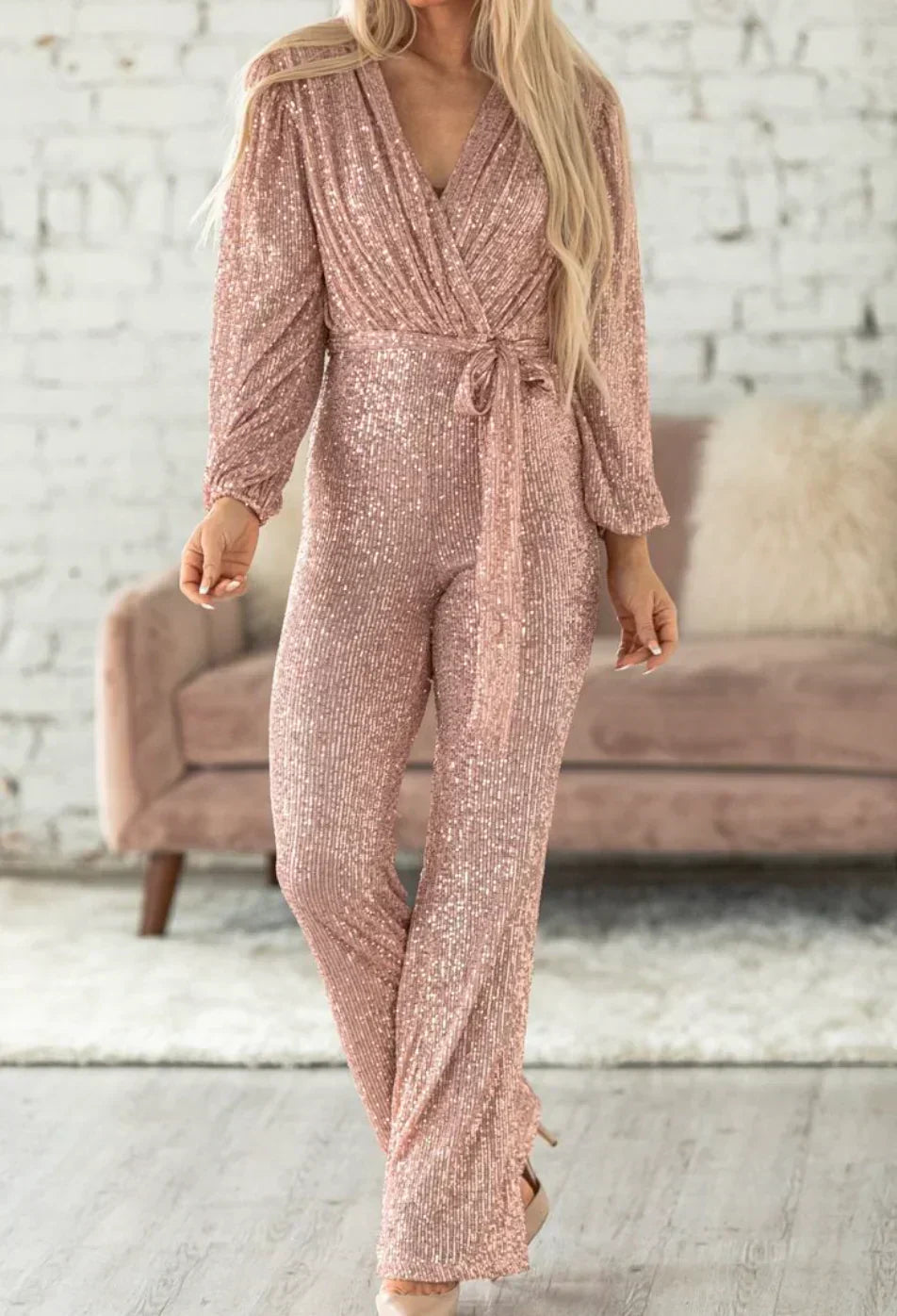 Women's Sequined Jumpsuit – Pink