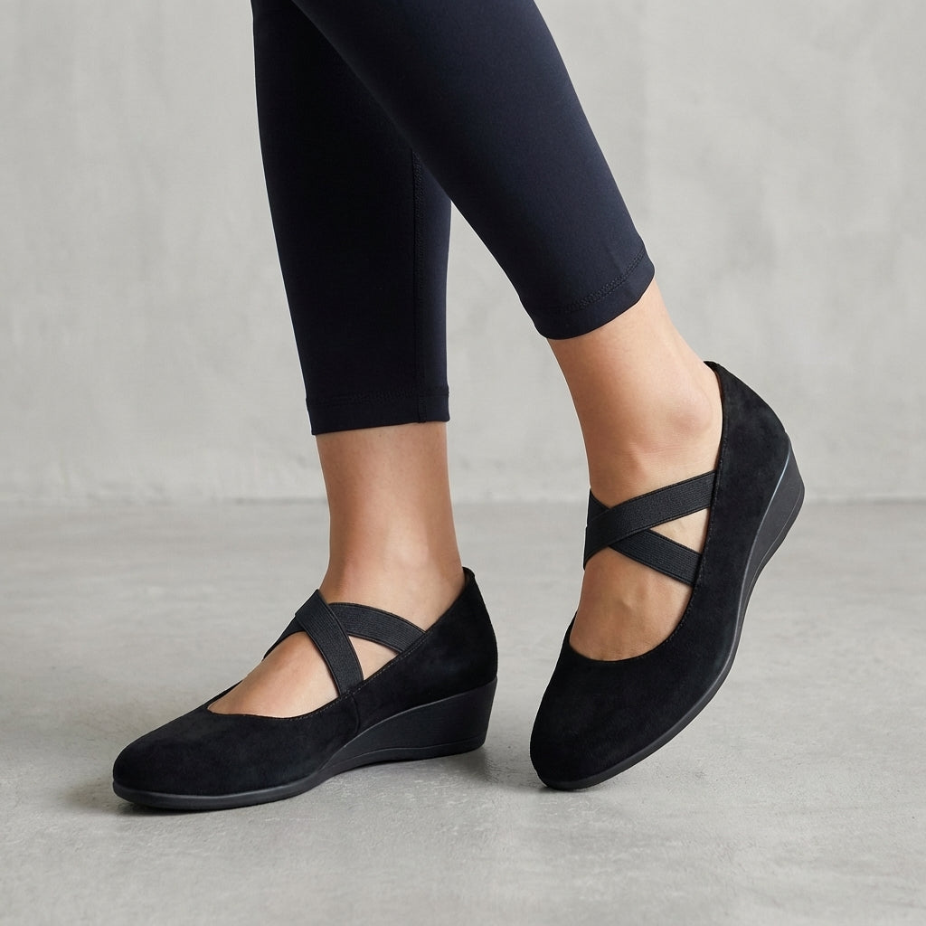 Women's Support Criss-Cross Strap Wedge-Heel Flats – Black
