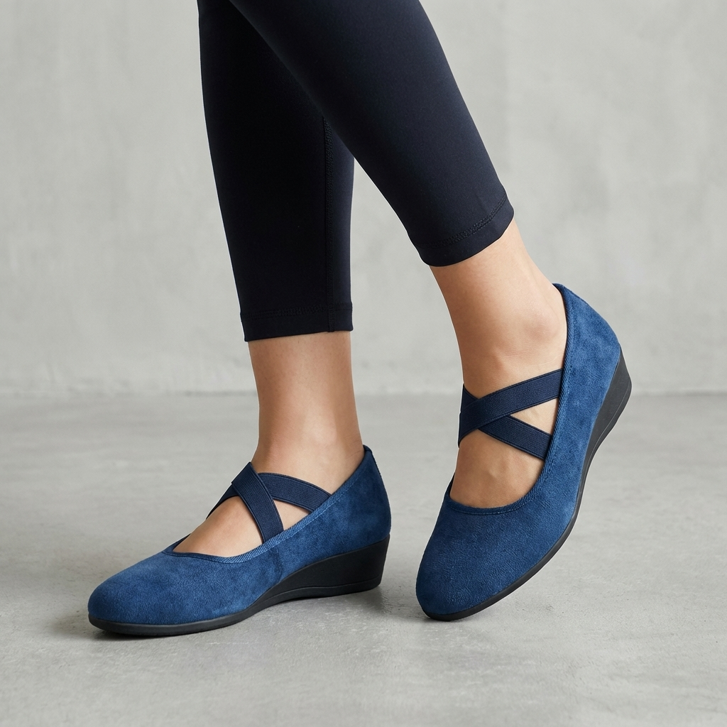 Women's Support Criss-Cross Strap Wedge-Heel Flats – Blue