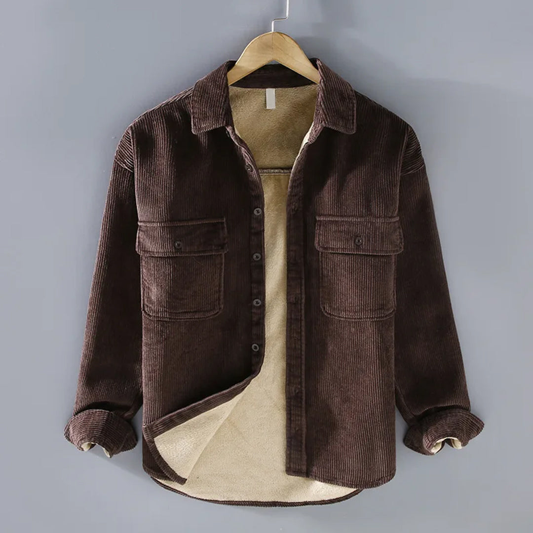 Men's Cord Button-Up Overshirt Jacket – Dark Brown