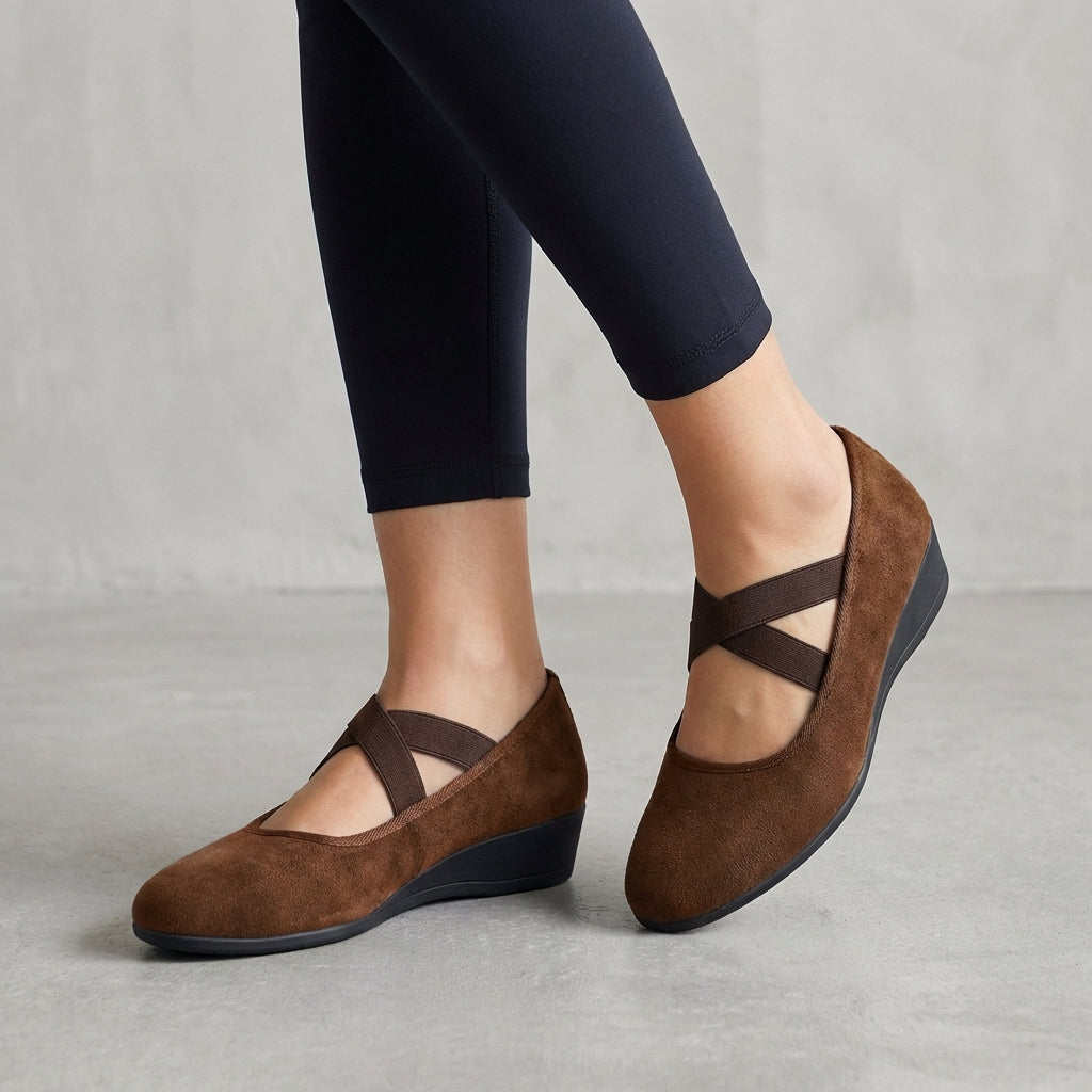 Women's Support Criss-Cross Strap Wedge-Heel Flats – Brown