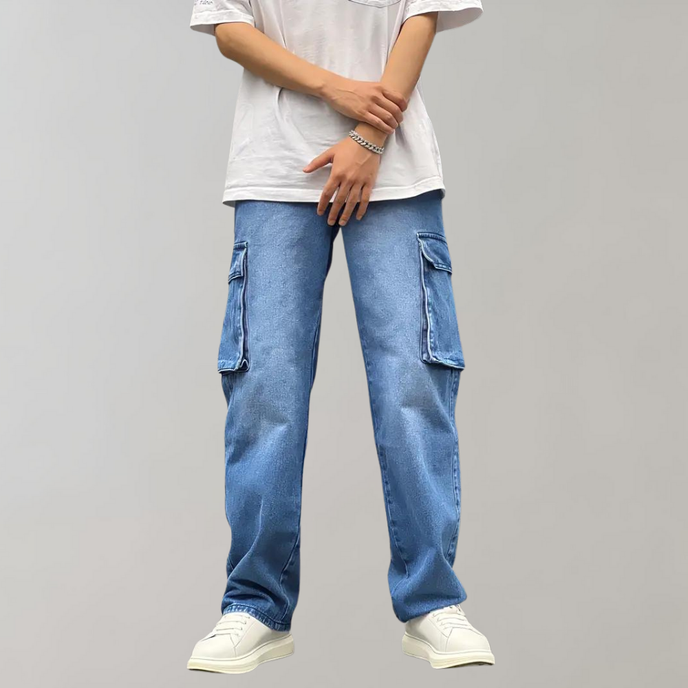 Men's Loose-Fit Cargo Jeans – Blue