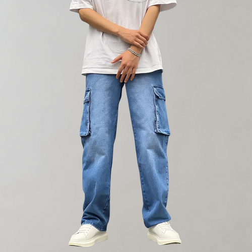Men's Loose-Fit Cargo Jeans – Blue