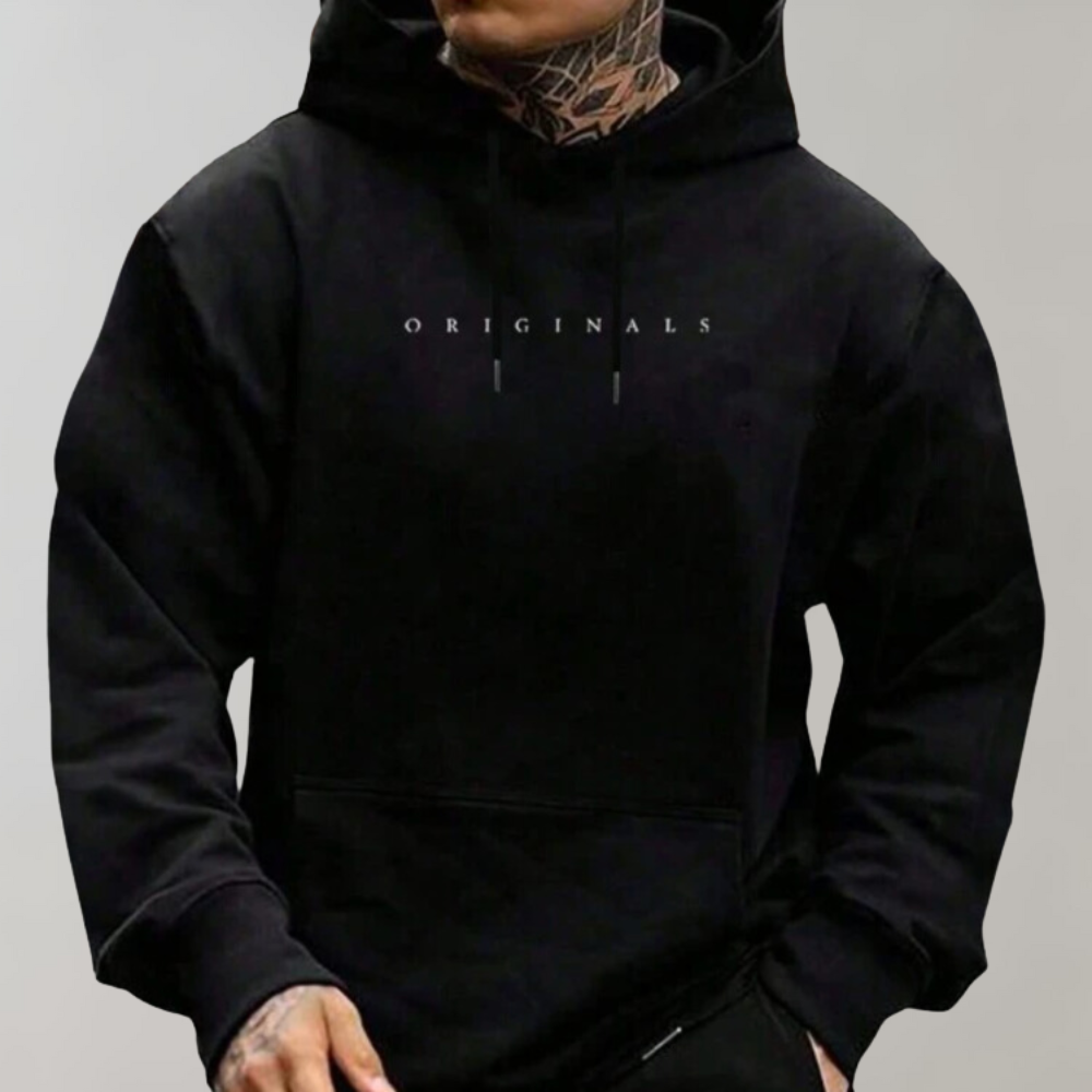 Men's Minimalist Relaxed-Fit Pullover Hoodie for Layering – Black