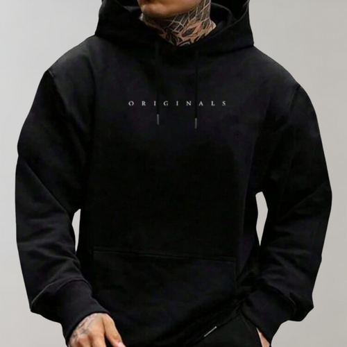 Men's Minimalist Relaxed-Fit Pullover Hoodie for Layering – Black