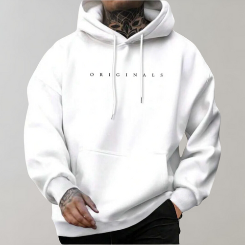 Men's Minimalist Relaxed-Fit Pullover Hoodie for Layering – White