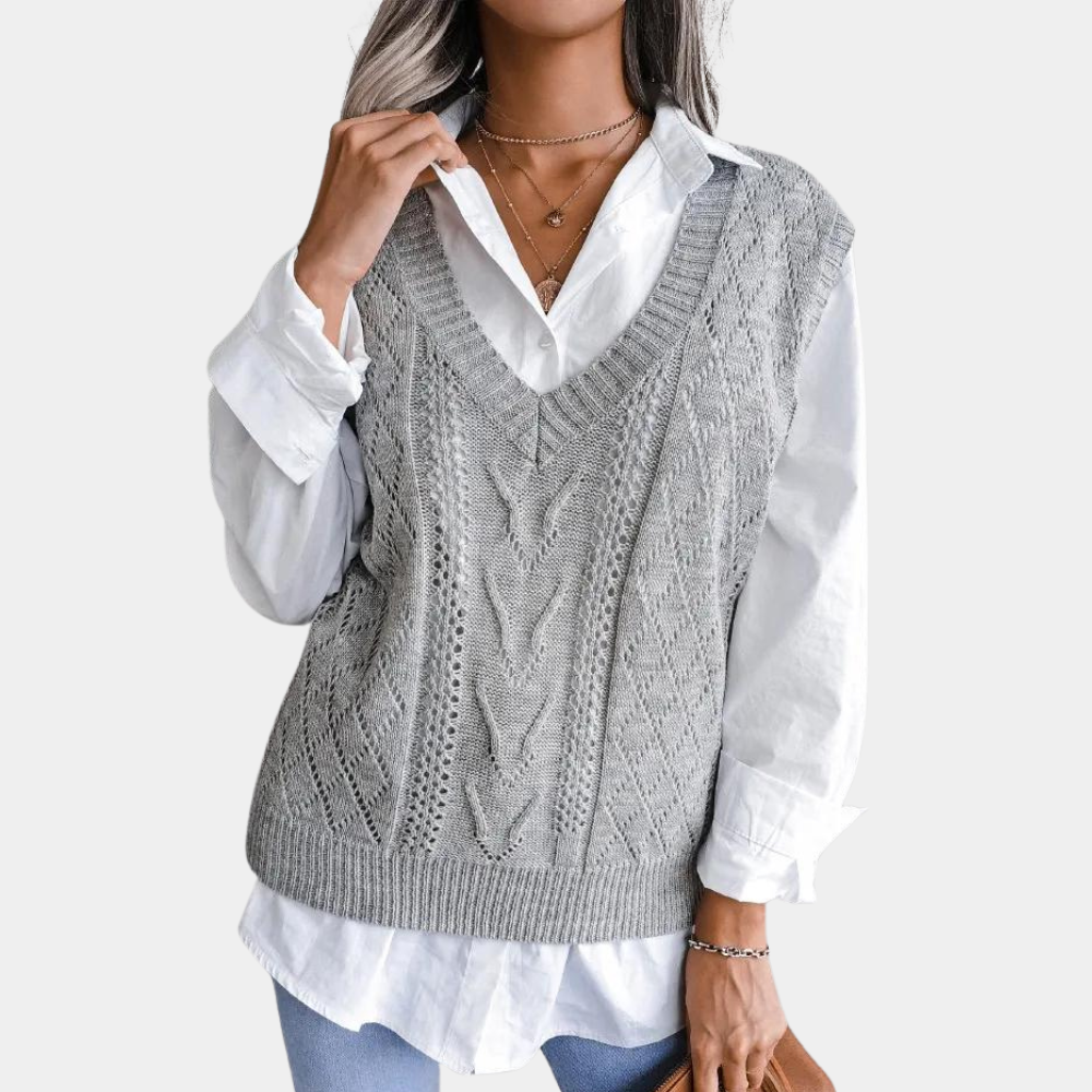 Women's Openwork V-Neckline Knit Sweater Vest – view 6