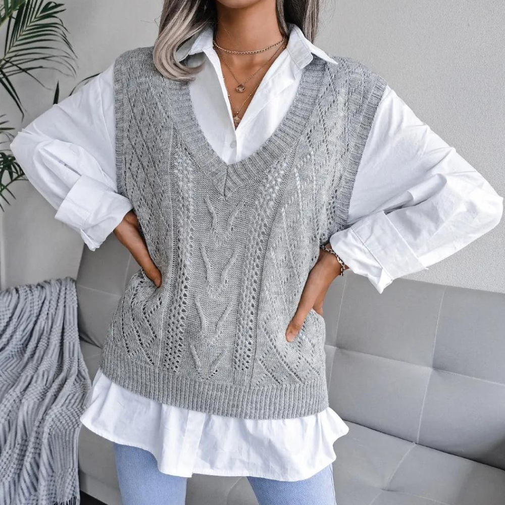 Women's Openwork V-Neckline Knit Sweater Vest – view 4