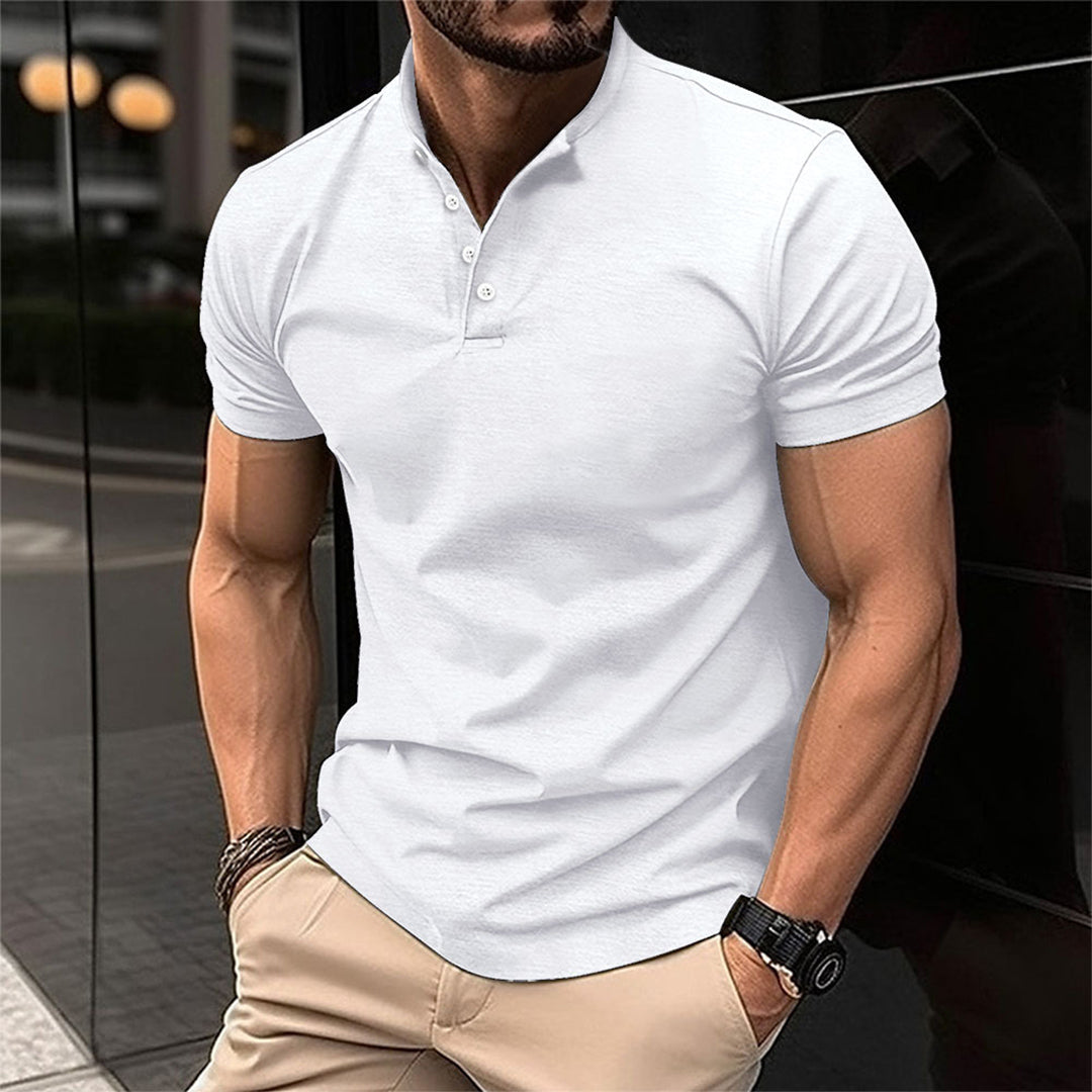 Men's Slim-Cut Fit Button Neck Polo Shirt – White