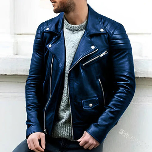 Men's Asymmetric Zip Moto Jacket – Dark Blue