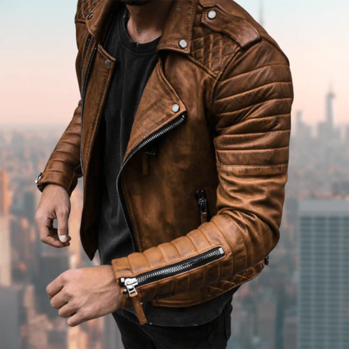 Men's Asymmetric Zip Moto Jacket – Brown