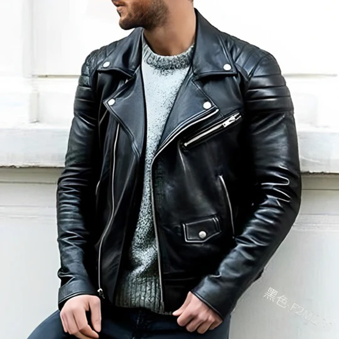 Men's Asymmetric Zip Moto Jacket – Black