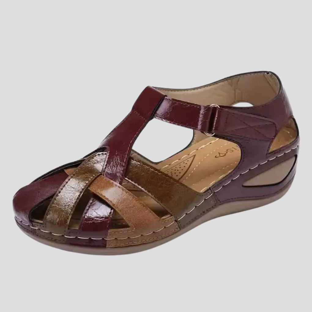 Women's Support Closed-Toe Colorblock Sandals – Burgundy Red