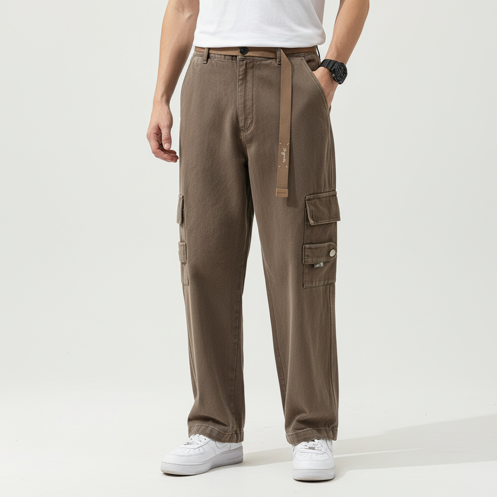 Men's Loose-Fit Cotton Cargo Trousers for Travel – Taupe