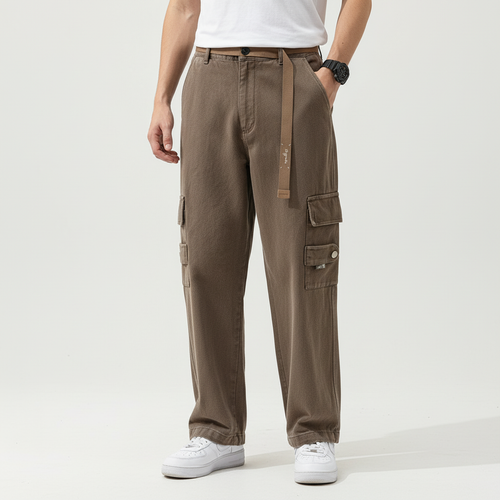 Men's Loose-Fit Cotton Cargo Trousers for Travel – Taupe