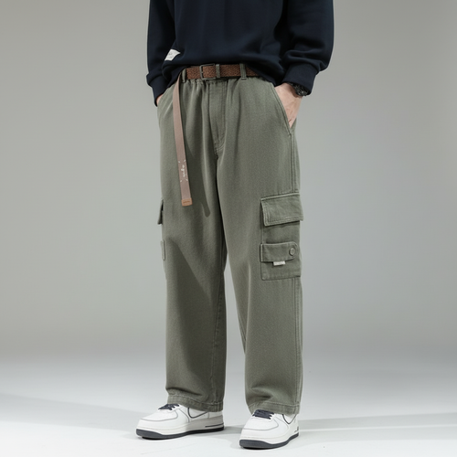 Men's Loose-Fit Cotton Cargo Trousers for Travel – Green