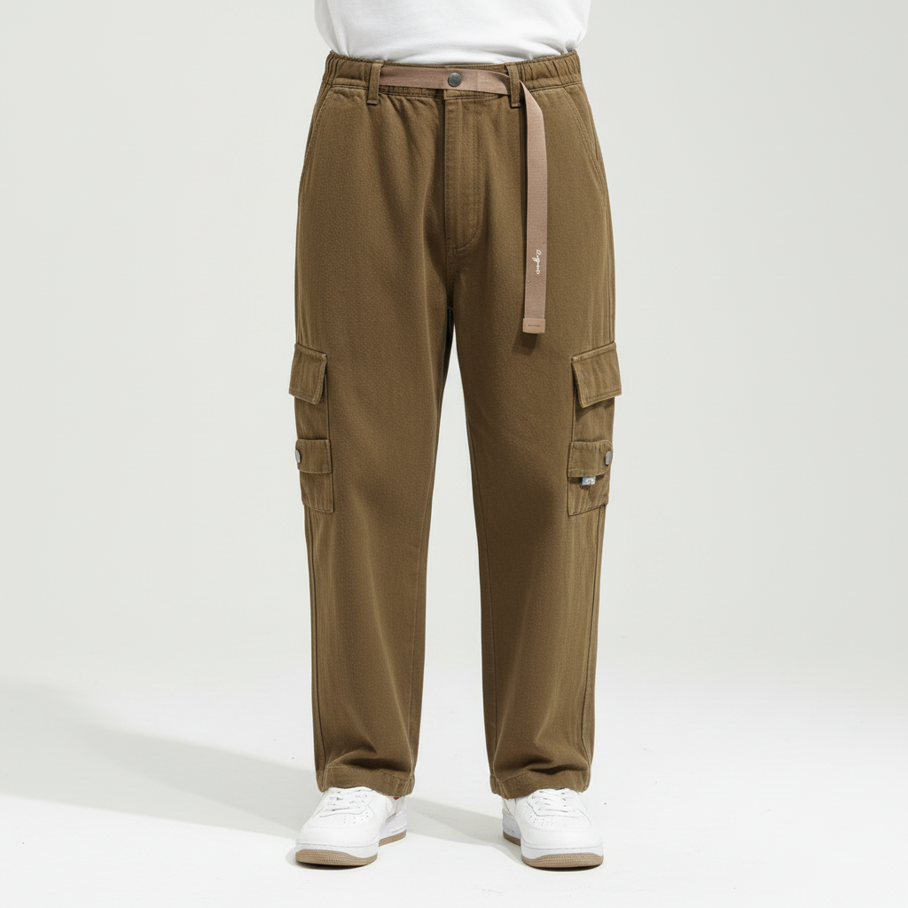 Men's Loose-Fit Cotton Cargo Trousers for Travel – Brown