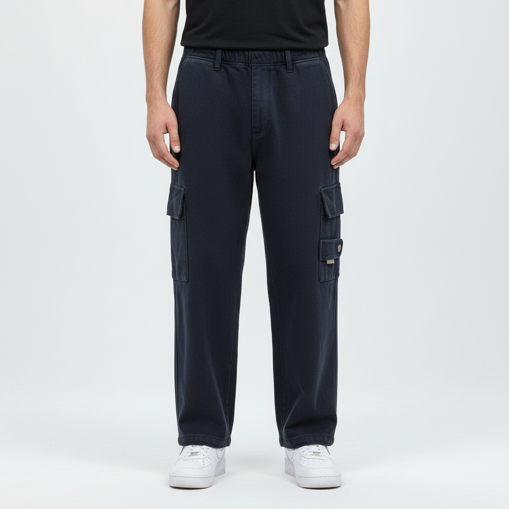 Men's Loose-Fit Cotton Cargo Trousers for Travel – Black