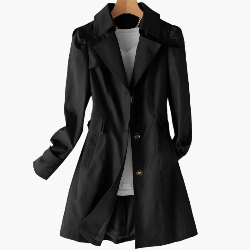 Women's Longline Single-Breast Trench Coat – Black