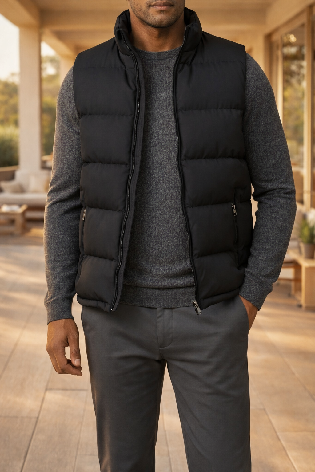 Men's Light-Weight Padded Zip Vest – Black