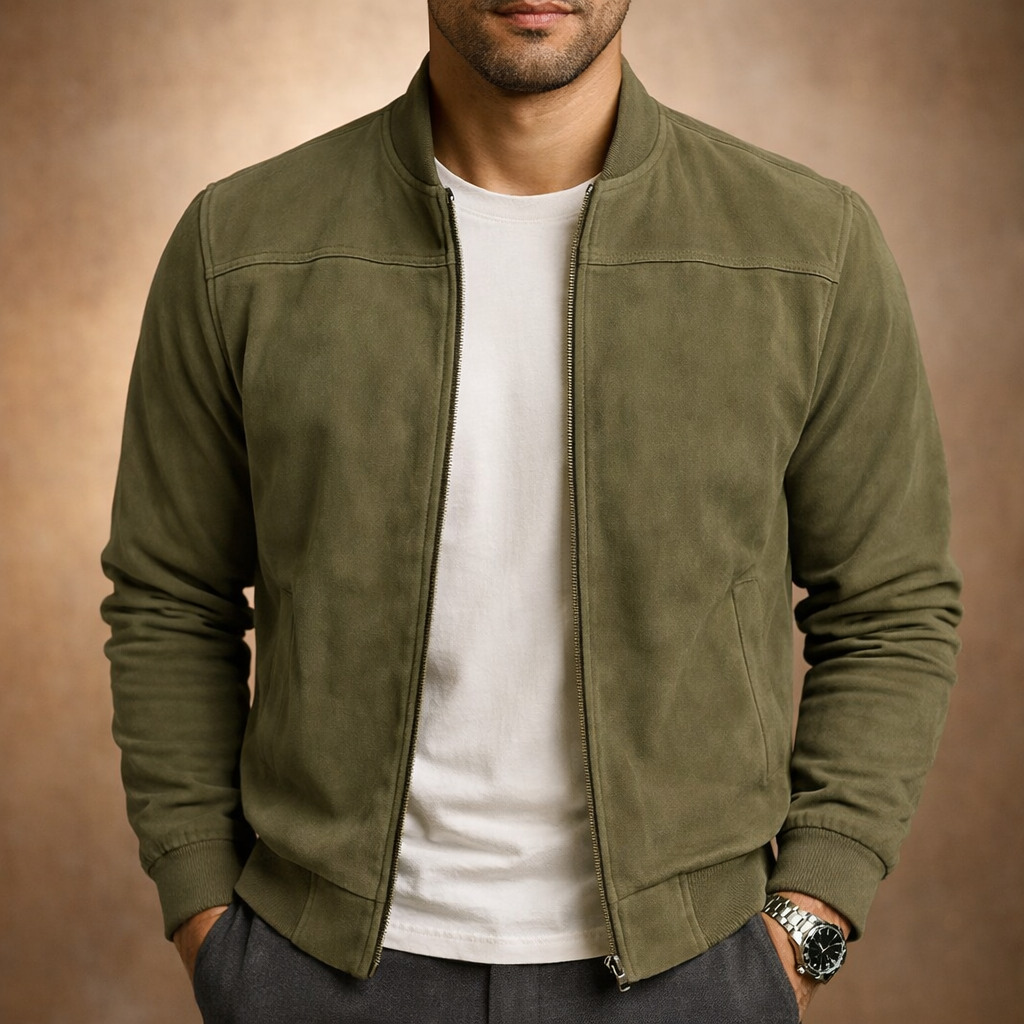 Men's Suede-Finish Bomber Jacket – Green