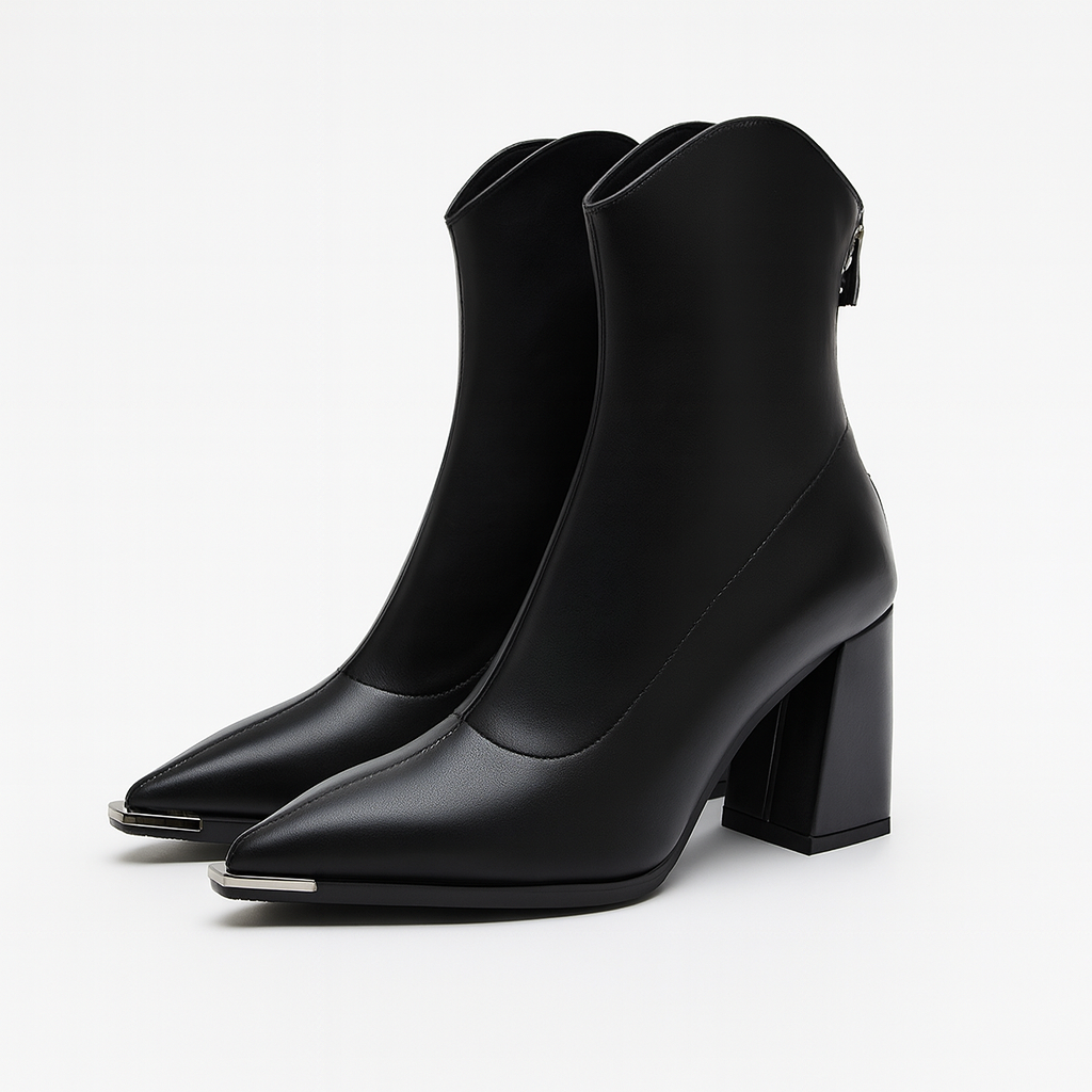 Women's Pointed-Toe Block-Heel Booties – Black