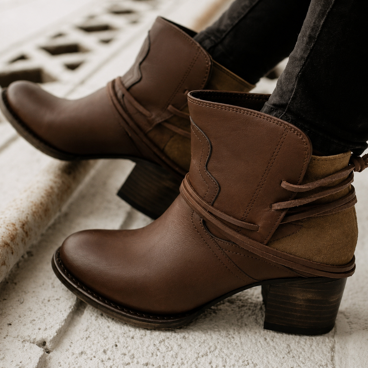 Women's Western Laced Block-Heel Booties – view 3