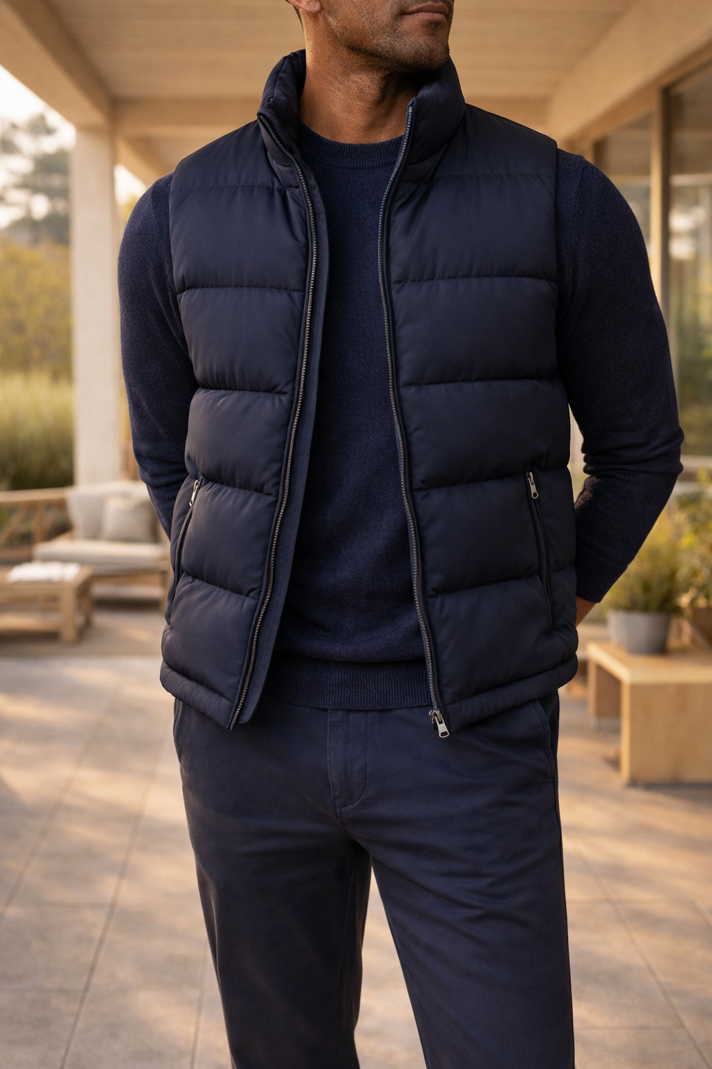 Men's Light-Weight Padded Zip Vest – Navy Blue